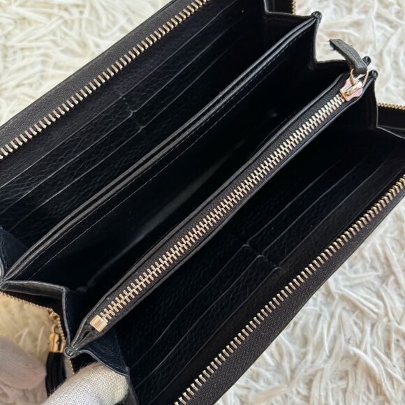 Authentic GUCCI Pebbled Calfskin Soho Zip Around Wallet Black Tassel Zippy - Picture 8 of 11